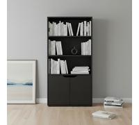 INDE MOBLEKIT | Libreria in legno a 4 ripiani con ante, 59x29x120 cm, nera, ideale come mobile contenitore per la cucina o come libreria verticale stretta per la casa.