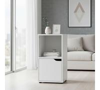 INDE MOBLEKIT | Scaffale a cubo con 2 scomparti e 1 anta, 30x29x61 cm, tavolino laterale in legno bianco, comodino moderno per camera da letto o piccolo scaffale portaoggetti per la casa