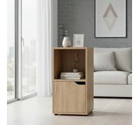 INDE MOBLEKIT | Scaffale a cubo con 2 scomparti e 1 anta, 30x29x61 cm, tavolino laterale in legno di rovere, comodino moderno per camera da letto o piccolo scaffale portaoggetti per la casa