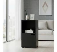 INDE MOBLEKIT | Scaffale a cubo con 2 scomparti e 1 anta, 30x29x61 cm, tavolino laterale in legno nero, comodino moderno per camera da letto o piccolo scaffale portaoggetti per la casa