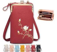 Indefinitet/Declrationun Women Sling Cross-Body Wallet Purse with Phone Holder, Forever Savour Embroidered Leather Gift (A)