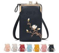 Indefinitet/Declrationun Women Sling Cross, Rowgins Embroidered Leather Crossbody Purse with Mobile Cell Phone Holder (Black)