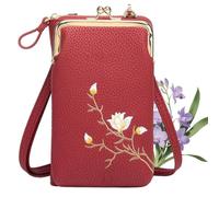 Indefinitet Rowgins Women Sling Cross-Body Wallet with Mobile Cell Phone Holder, Leather Passport Bag for Women Travel (Red)