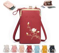 Indefinitet Women Sling Cross-Body Wallet with Mobile Cell Phone Holder, Small Crossbody Purses for Women (red)