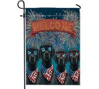 Independence Day, bandiera da giardino con cani da laboratorio, bandiera patriottica con fuochi d'artificio per esterni, bandiera su entrambi i lati, decorazione per la casa e le vacanze, 30,5 x 45,7