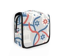 Independence Day Blue White Red Makeup Bag con gancio per appendere Grande borsa per il trucco con manico con scomparti e maniglia