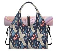 Independence Day, borsone sportivo americano con scomparto per scarpe, week-end, borsa da viaggio per palestra, yoga, Colore, L, Borsone da viaggio