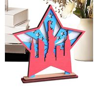 Independence Day Centerpieces, 7.09x7.09x1.97 Inches Colorful Wooden Star Ornaments, 4-Pack Festive Decorations for Home Restaurant Studio Table Display