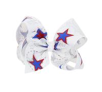 Independence Day - Forcina per capelli per bambine, con fiocco, commercio estero e festa nazionale americana, patchwork, colore con fiocco, fermaglio per capelli formale (bianco, 3-12 anni)