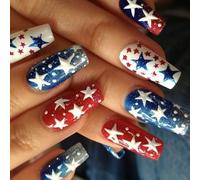 Independence Day French Tip Press On Nails Coffin Fake Glues On Artificial False For Decors Glues On Nail