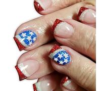 Independence Day French Tip Press On Nails Piazza Falso Colle Su Falso Artificiale Per Decors Unghie Finte Artificiali