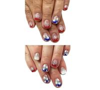 Independence Day French Tip Short Square Fake Glues on Artificial False for Decor Independence Day French Tip