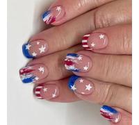 Independence Day French Tip Square Fake Colle su Falso Artificiale per Decori Falso Artificiale