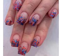 Independence Day French Tip Square Fake Colle su Falso Artificiale per Decori Falso Artificiale