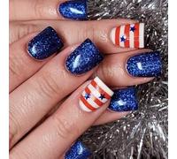 Independence Day French Tip Square Fake Colle su Falso Artificiale per Decori Falso Artificiale