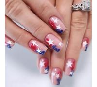 Independence Day French Tip Square Fake Glues on Artificial False for Decors Independence Day French Tip Press on
