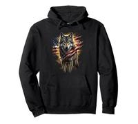 Independence Day Majestic Wolf with American Flag Felpa con Cappuccio
