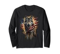 Independence Day Majestic Wolf with American Flag Maglia a Manica