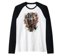 Independence Day Majestic Wolf with American Flag Maglia con Maniche Raglan
