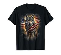 Independence Day Majestic Wolf with American Flag Maglietta