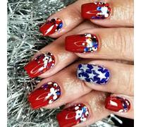 Independence Day Patriotic Press On Nails French Tips Stick On 24Pcs False Per Celebrazioni del 4 luglio Nail Art