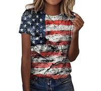 Independence Day per donne stampa camicie estive quotidiane da donna con scollo a O, canotta 4 luglio, stampa camicetta a maniche corte, camicia da allenamento, casual, da donna, a maniche corte, Vino