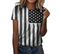 Independence Day per le donne stampa camicie estive quotidiane da donna scollo a O, canotte 4 luglio stampa camicetta manica corta camicie da allenamento casual casual casual 2 divisori, grigio., L