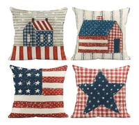 Independence Day Pillow Cover - Patriotic Pillow Cover | 4th of July Independence Day Pillowcase for Sofa Couch | 4pcs Vintage American Flag Cushion Case | linen pillowcover | decorative pillowcase