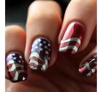 Independence Day Press On Nails Con Stelle E Strisce Disegni Glitter Artificiale 4 Di Luglio Falso 24Pcs Donne Nail Art