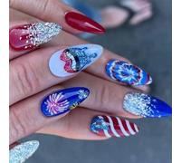 Independence Day Press On Nails French Tip Unghie finte 4 luglio Patriottico Falso Full Covers Design Colle Acriliche Sulle Unghie