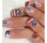Independence Day Press On Nails Punte francesi Falso 4 luglio Patriottico Falso Coperture Piene Acrilico Artificiale Unghie Finte