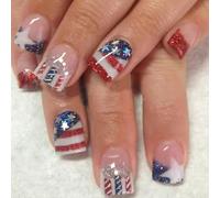 Independence Day Press On Nails Punte francesi Falso 4 luglio Patriottico Falso Coperture Piene Acrilico Giorno dell'Indipendenza Francese Suggerimento Press On Nail