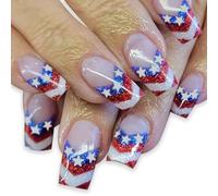 Independence Day Press On Nails Punte francesi Falso 4 luglio Patriottico Falso Coperture Piene Acrilico Giorno dell'Indipendenza Francese Suggerimento Press On Nail