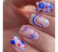 Independence Day Press On Nails Punte francesi Falso 4 luglio Patriottico Falso Coperture Piene Acrilico Giorno dell'Indipendenza Francese Suggerimento Press On Nail