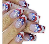 Independence Day Press On Nails Punte francesi Falso 4 luglio Patriottico Falso Coperture Piene Acrilico Giorno dell'Indipendenza Francese Suggerimento Press On Nail