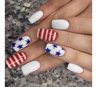 Independence Day Press On Nails Punte francesi Unghie finte 4 luglio Falso Patriottico Falso Coperture Piene Colle Acriliche Sul Chiodo