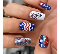 Independence Day Press On Nails Punte francesi Unghie finte 4 luglio Patriottico Falso Coperture Piene Acrilico Artificiale Unghie finte
