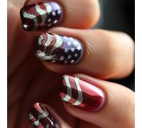 Independence Day Press On Nails unghie corte acriliche 4 luglio finte quadrate stick on artificiali 24 pezzi decorazioni per unghie festive