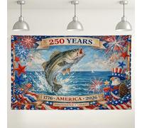 Independence Day - Sfondo da parete con pescatore, arte patriottica con stelle e fuochi d'artificio per feste all'aperto/interno, decorazione americana 250 anni, 180 x 109 cm