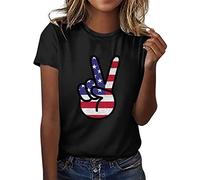 Independence Day Shirt da donna grafica t-shirt da donna top girocollo manica corta scissor stampa a mano top spalla donna, Nero , XL
