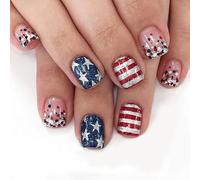 Independence Day Short Square False Nails Glossy Star Designs 24pcs Press On Nail Manicure Decorativi per donne e ragazze