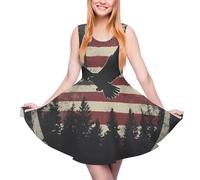 Independence Eagle U.S.A. Flag Summer Beach Dress Boho Midi Sundress Spaghetti Strap Flowy Sleeveless Tank Dresses, Stile:, M