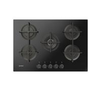 Indesit ING 72T/BK 1 piano gas vetro nero 75cm 5 fuochi bruciatore doppia corona griglie in ghisa lavabili in lavastoviglie Indesit
