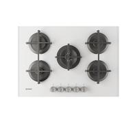 Indesit ING 72T/WH 1 piano gas vetro bianco 75cm 5 fuochi bruciatore doppia corona griglie in ghisa lavabili in lavastoviglie Indesit