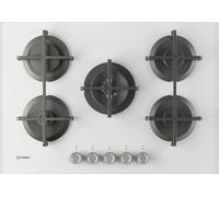 Indesit Piano Cottura 5 Fuochi a Gas 73 cm (1 Bruciatore Doppia Corona) in Vetro colore Bianco - ING 72T/WH 1