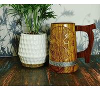 India House Lichtenberg, boccale da birra in legno bruciato, boccale da birra fatto a mano, boccale vichingo, regalo di compleanno per uomo, tazza da birra in legno (Viking), 20 oz