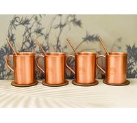 India House Moscow Mule Copper Mugs - Set di 4 bicchieri da cocktail in rame solido da 16 OZ con cinghie e Coasters di alta qualità per bevande fredde, beer, vino, bar