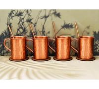 India House Moscow Mule Copper Mugs - Set di 4 bicchieri in rame martellato da 16 OZ Food Safe Cocktail Cup Set con cinghie e Coasters di alta qualità per bevande fredde, birra, vini, bar