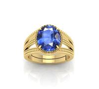 INDIA MADE 4.00 Ratti non riscaldato Untreatet A+Quality Natural Blue Sapphire Neelam gemma anello placcato oro per donne e uomini (Lab Certified)-B0CVSCTQSZ