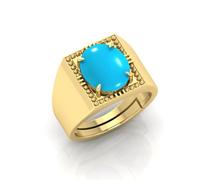 INDIA MADE 4,25 Ratti turchese pietra originale certificata Firoja gemma placcata oro | Anello regolabile con certificato di laboratorio per uomini e donne (Ma2)-39715, argento, zaffiro creato
